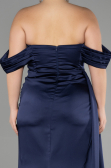 Kleider in Großen Größen Lang Satin Marineblau ABU3515