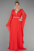 Abendgarderobe in Großen Größen Lang Chiffon Koralle ABU3543