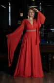 Abendgarderobe in Großen Größen Lang Chiffon Koralle ABU3543