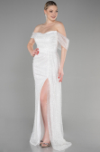 Abendkleid Lang Schuppig Weiß ABU3577