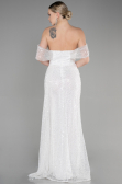 Abendkleid Lang Schuppig Weiß ABU3577
