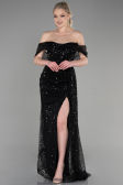 Abendkleid Lang Schuppig Schwarz ABU3577