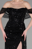 Abendkleid Lang Schuppig Schwarz ABU3577