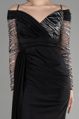 Abendkleid Lang Schwarz-Silber ABU3656