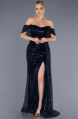 Abendkleid Lang Schuppig Marineblau ABU3577