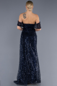 Abendkleid Lang Schuppig Marineblau ABU3577