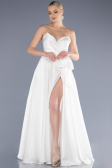 Abendkleid Lang Satin Weiß ABU3674