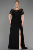 Verlobungskleid In Übergröße Lang Chiffon Schwarz ABU3731