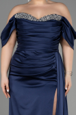 Verlobungskleid In Übergröße Lang Satin Marineblau ABU3655