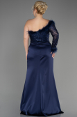 Verlobungskleid In Übergröße Lang Satin Marineblau ABU3741