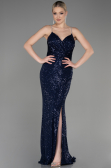 Abendkleid im Meerjungfrau-Stil Lang Marineblau ABU3768