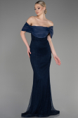 Abendkleid im Meerjungfrau-Stil Lang File Marineblau ABU3769