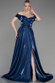 Abendkleid Lang Satin Marineblau ABU3774