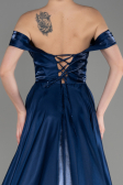 Abendkleid Lang Satin Marineblau ABU3774