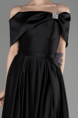 Abschlusskleid Lang Satin Schwarz ABU3788