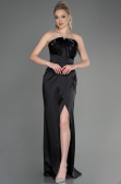 Abschlusskleid Lang Satin Schwarz ABU3525