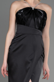 Abschlusskleid Lang Satin Schwarz ABU3525