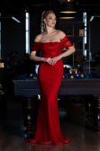 Abendkleid im Meerjungfrau-Stil Lang File Rot ABU3769