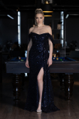 Abendkleid Lang Schuppig Marineblau ABU3577
