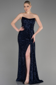 Abendkleid Lang Schuppig Marineblau ABU3134