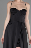 Abschlusskleid Lang Satin Schwarz ABU3809