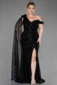 Abendkleid Lang Schuppig Schwarz ABU3857