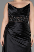 Abschlusskleid In Übergröße Lang Satin Schwarz ABU3855