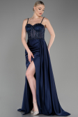 Abendkleid Lang Satin Marineblau ABU3875