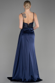 Abendkleid Lang Satin Marineblau ABU3875