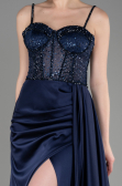 Abendkleid Lang Satin Marineblau ABU3875