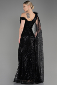 Abendkleid Lang Schuppig Schwarz ABU3857