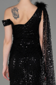 Abendkleid Lang Schuppig Schwarz ABU3857