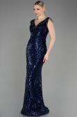 Abendkleid im Meerjungfrau-Stil Lang Marineblau ABU3874