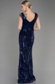 Abendkleid im Meerjungfrau-Stil Lang Marineblau ABU3874