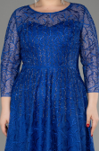 Abendkleid in Übergröße Lang Guipure Spitze Sächsischblau ABU3932