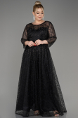 Abendkleid in Übergröße Lang Guipure Spitze Schwarz ABU3932