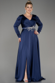 Verlobungskleid In Übergröße Lang Satin Marineblau ABU3941