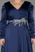 Verlobungskleid In Übergröße Lang Satin Marineblau ABU3941