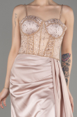 Abendkleid Lang Satin Beige ABU3875