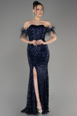 Abendkleid im Meerjungfrau-Stil Lang Marineblau ABU3953