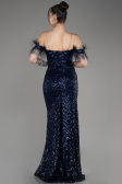 Abendkleid im Meerjungfrau-Stil Lang Marineblau ABU3953