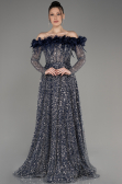 Abendkleid Lang Schuppig Marineblau ABU3957