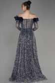 Abendkleid Lang Schuppig Marineblau ABU3957