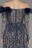 Abendkleid Lang Schuppig Marineblau ABU3957