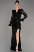 Abendkleid im Meerjungfrau-Stil Lang Schuppig Schwarz ABU3177