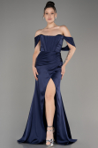 Abendkleid Lang Satin Marineblau ABU3964