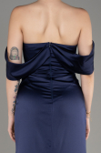 Abendkleid Lang Satin Marineblau ABU3964