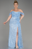 Blau Abendkleid Schuppig Lang ABU3577
