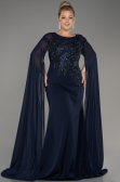 Abendgarderobe in Großen Größen Lang Chiffon Marineblau ABU3913