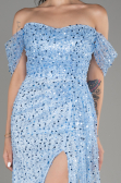 Blau Abendkleid Schuppig Lang ABU3577
